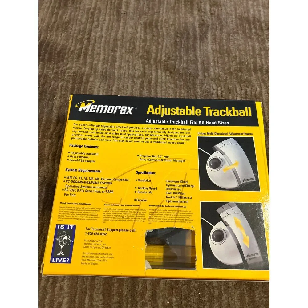 Vintage Memorex Adjustable Trackball Mouse Computer Peripheral‎ PC Gaming NIB
